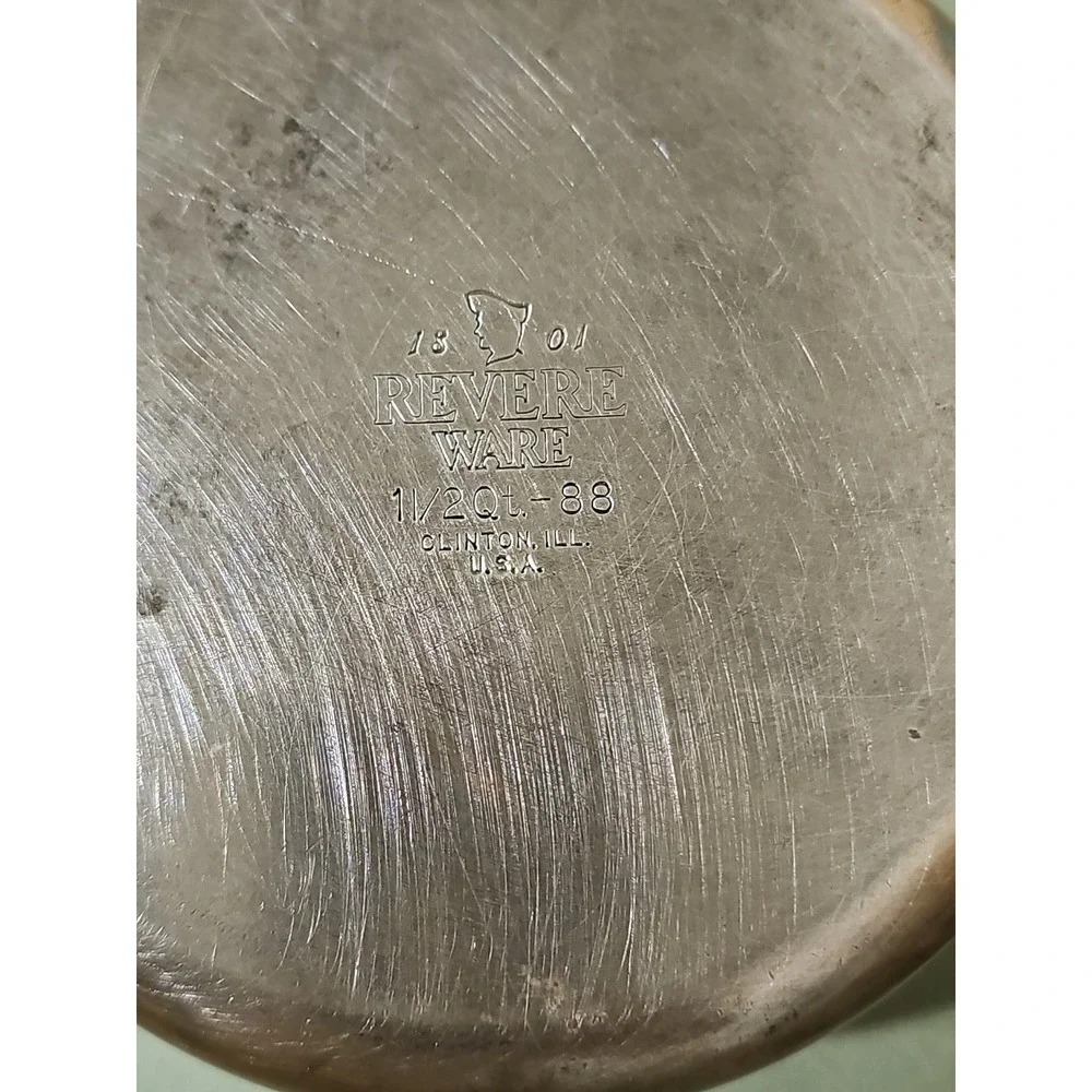VTG Revere Ware 1-1/2 -88 Qt Sauce Pan  w/Lid Copper Clad Bottom Clinton IL USA